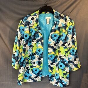 Kim Rogers women’s abstract watercolor open front blazer 3/4 sleeve size 18
